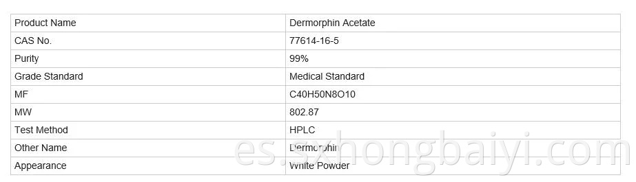 Péptido de suministro de fábrica en polvo 77614-16-5 acetato de dermorfina